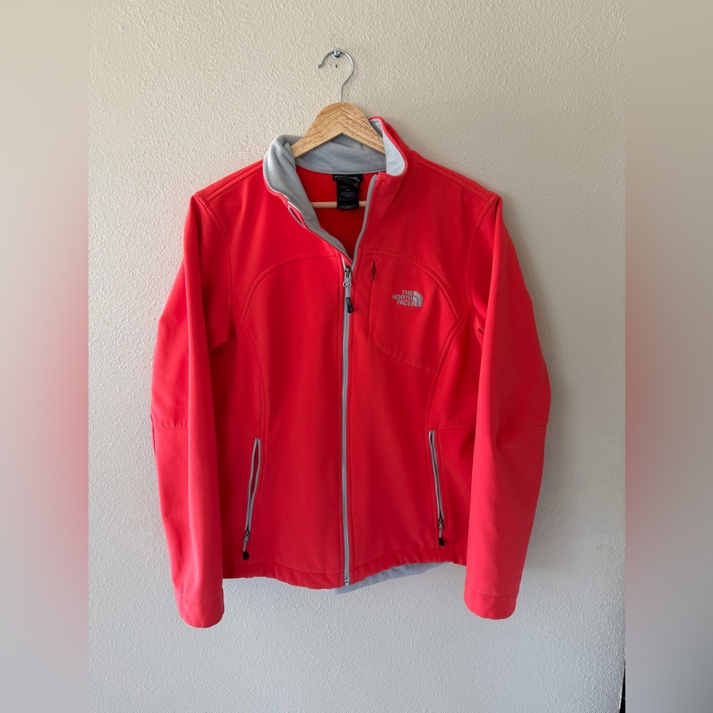 The North Face Soft Shell Coral Pink Apex Bionic Fleece Lined Jacket Size L - Picture 2 of 9